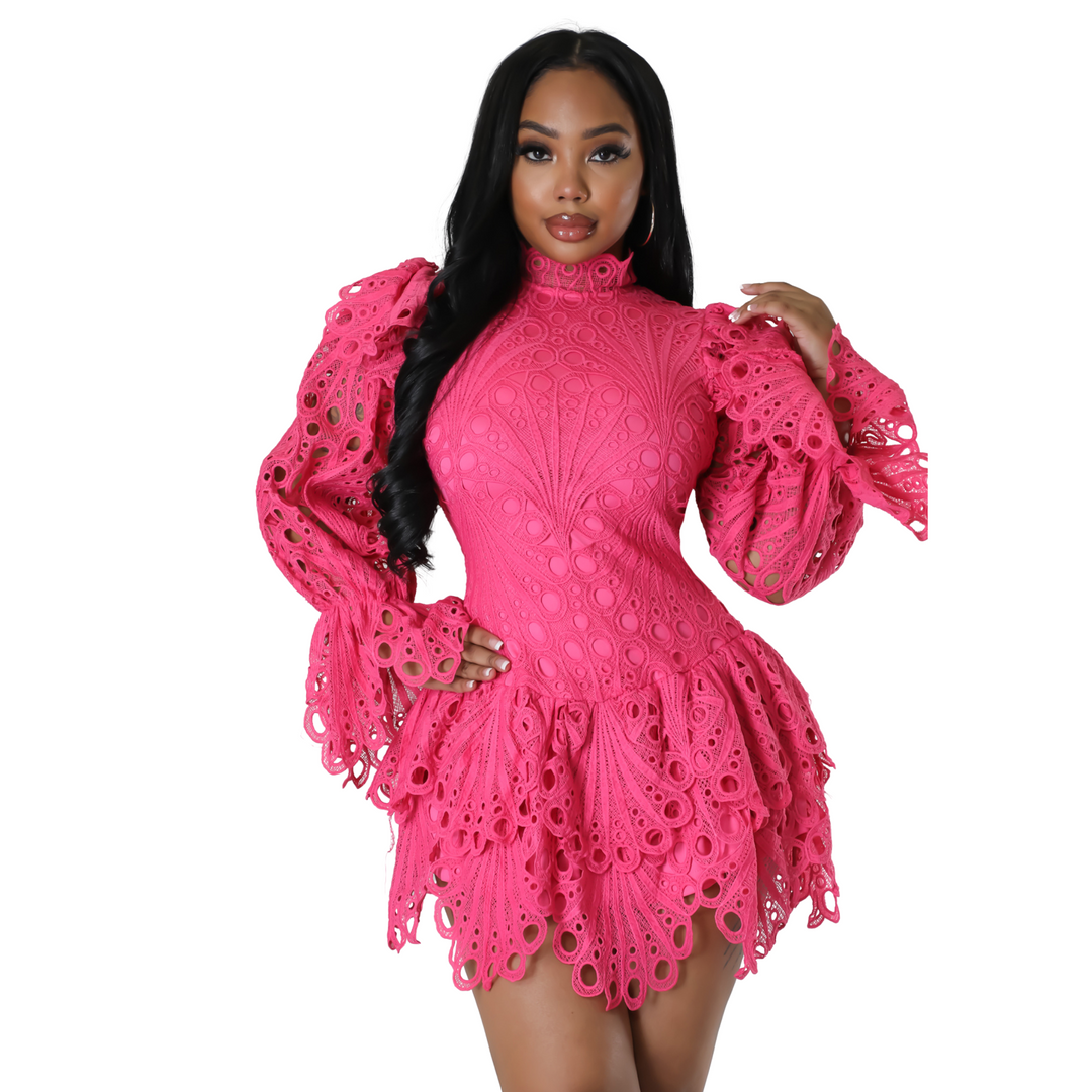 Reese Lace Crochet Dress (Fuchsia)